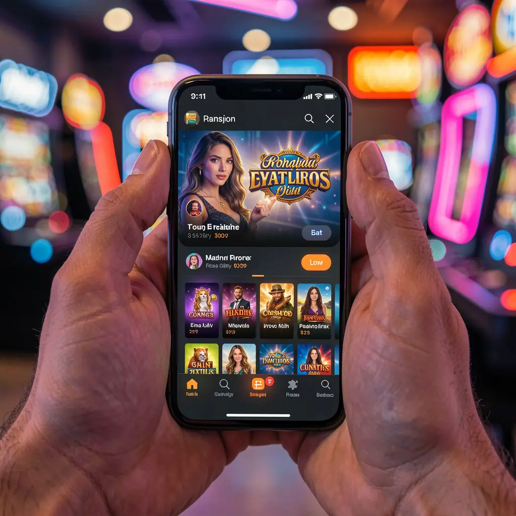 User interacting with the 49OK casino app on a smartphone showing colorful slot games and a smooth mobile gaming interface